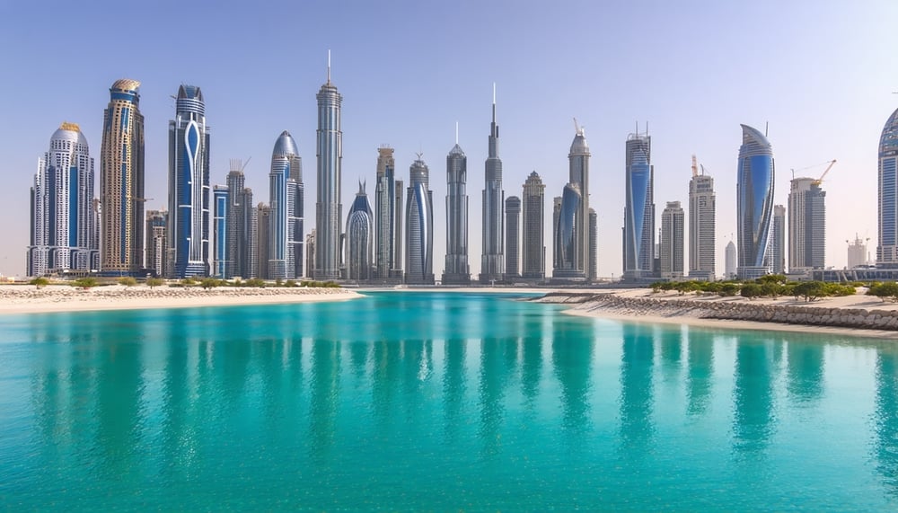 Dubai cityscape with famous landmarks Dubai cityscape with famous landmarks