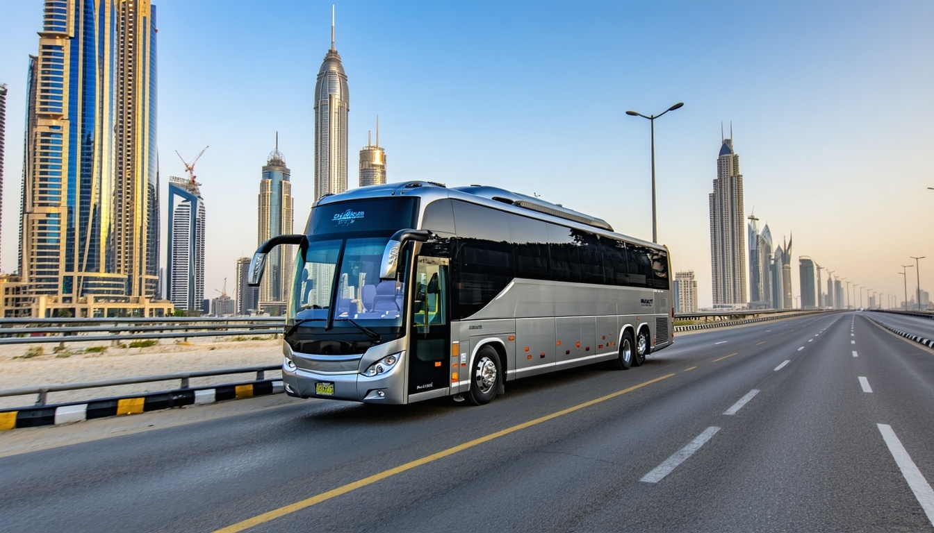 Luxury tour bus on Dubai roads